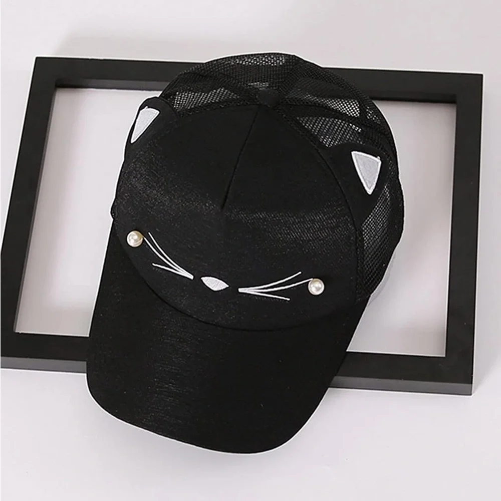 New Gentle Meow Women’s Black Baseball Cat Cap Hat With Whiskers & Ears Polar - Picture 11 of 16